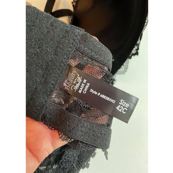 New Pure Beauty Size 42C Bra Rene Rofe Underwire Black Lace - Picture 5 of 5
